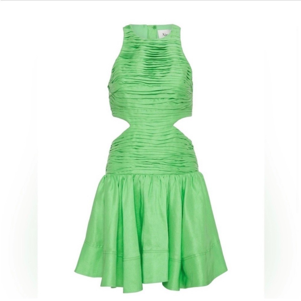 Aje Bright Green Cutout Ruched Mini Dress